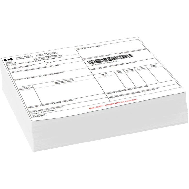 Order A8A(B) In-Bond Cargo Control Documents (Pre-Printed) | BorderPrint